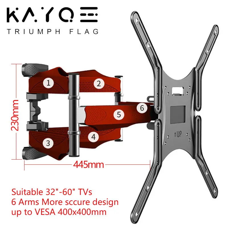 6 Arms Tv Mount Stand 32"-60" LCD LED Full Motion 55 Inch Tv Wall Mount Swivel Bracket TV Ceiling Mount Bracket VESA 400x400mm
6 Arms Tv Mount Stand 32"-60" LCD LED Full Motion 55 Inch Tv Wall Mount Swivel Bracket TV Ceiling Mount Bracket VESA 400x400mm