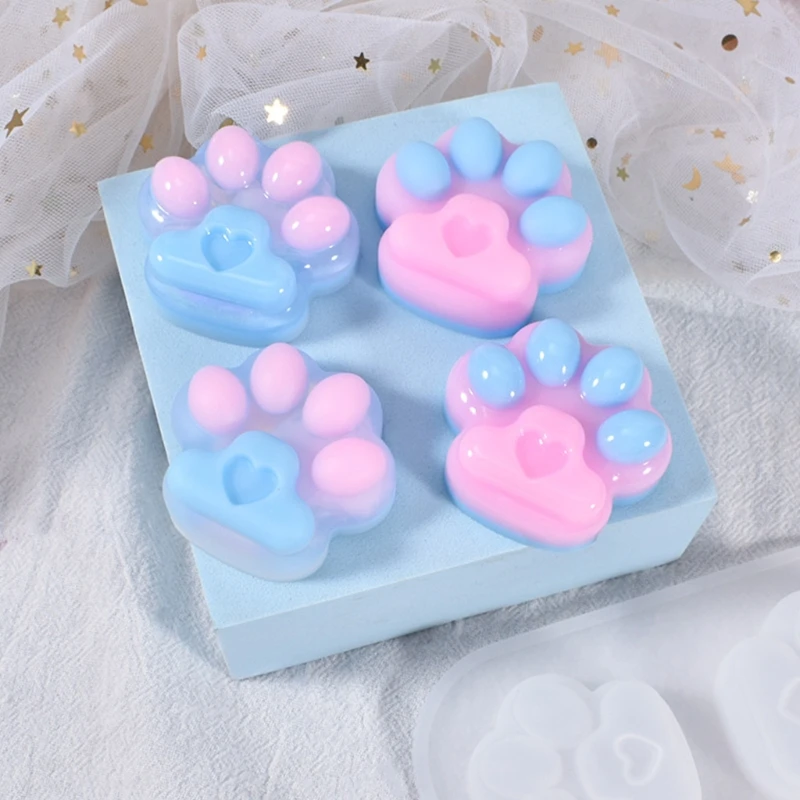 

G5GC Shiny Glossy Silicone Resin Molds Cat Paw Silicone Mold DIY Keychain Pendant Jewelry Epoxy Resin Crafting Molds