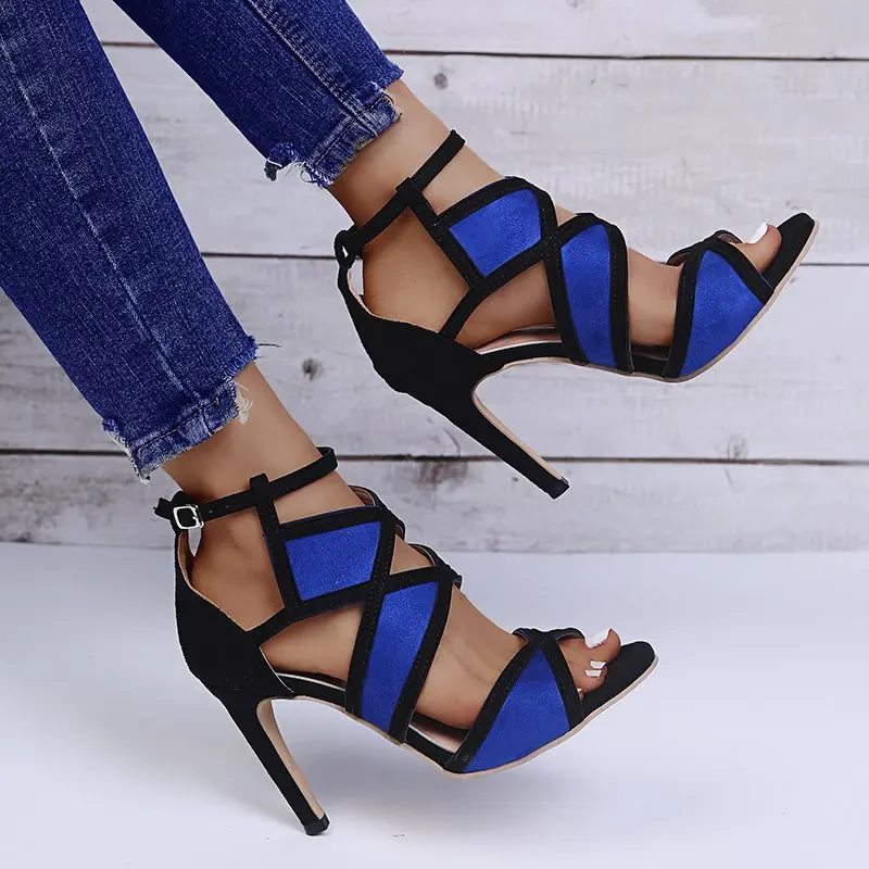 Brand Design Women Fashion Peep Toe Patchwork Colors Thin Heel Sandals Pink Blue Strap Cross High Heel Sandals Dress Shoes 
Brand Design Women Fashion Peep Toe Patchwork Colors Thin Heel Sandals Pink Blue Strap Cross High Heel Sandals Dress Shoes