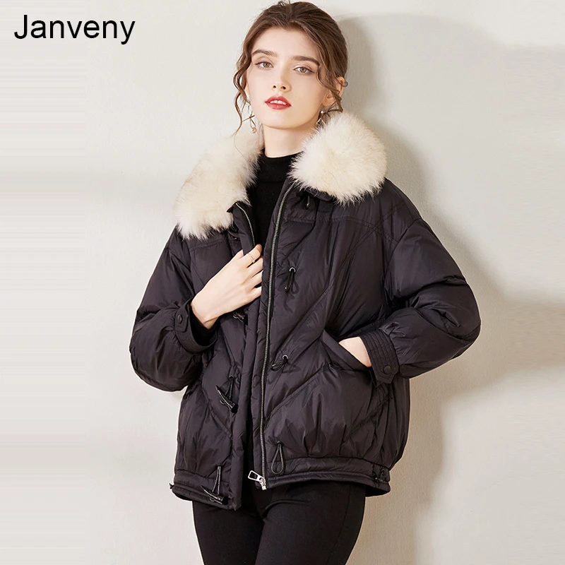 Janveny2021 Winter New Large Real Fox Fur White Duck Down Jacket Women Loose Horn Buckle Solid Color Short Bread Puffer Overcoat
Janveny2021 Winter New Large Real Fox Fur White Duck Down Jacket Women Loose Horn Buckle Solid Color Short Bread Puffer Overcoat