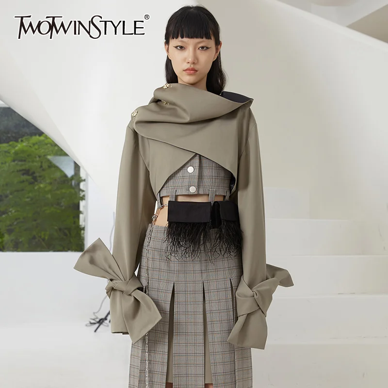 TWOTWINSTYLE Casual Irregular Patchwork Coat Female Turtleneck Long Sleeve Fashion Temperament Coats For Women Autumn 2021 New
TWOTWINSTYLE Casual Irregular Patchwork Coat Female Turtleneck Long Sleeve Fashion Temperament Coats For Women Autumn 2021 New