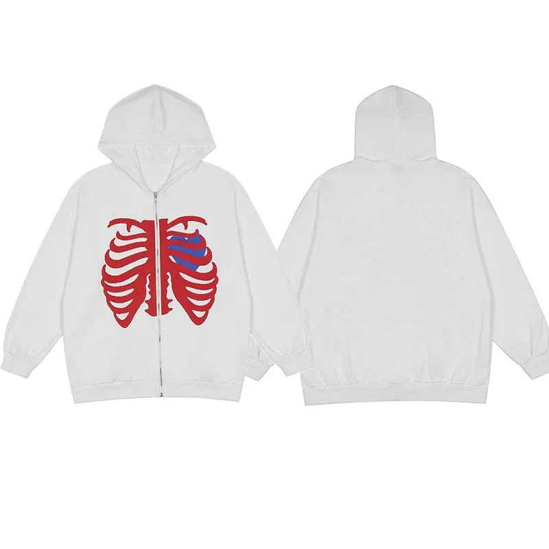Skeleton Zipper Hoodie Female Skull Heart Print Harajuku Spring And Autumn Zipper Jacket Street Men And Women Y2k Sweater 
Skeleton Zipper Hoodie Female Skull Heart Print Harajuku Spring And Autumn Zipper Jacket Street Men And Women Y2k Sweater