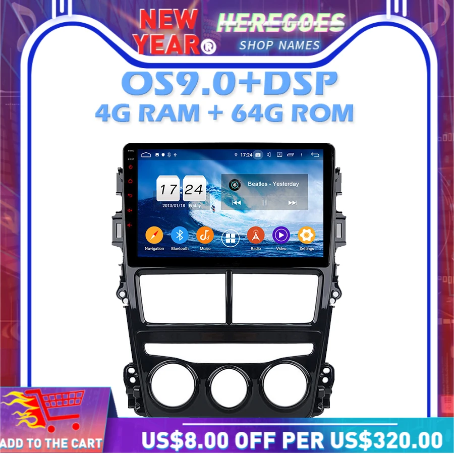 IPS DSP Android 10 0 4 Гб RAM 64 ROM автомобильный dvd-плеер Wifi 4G Bluetooth RDS радио GPS карта для Toyota VIOS