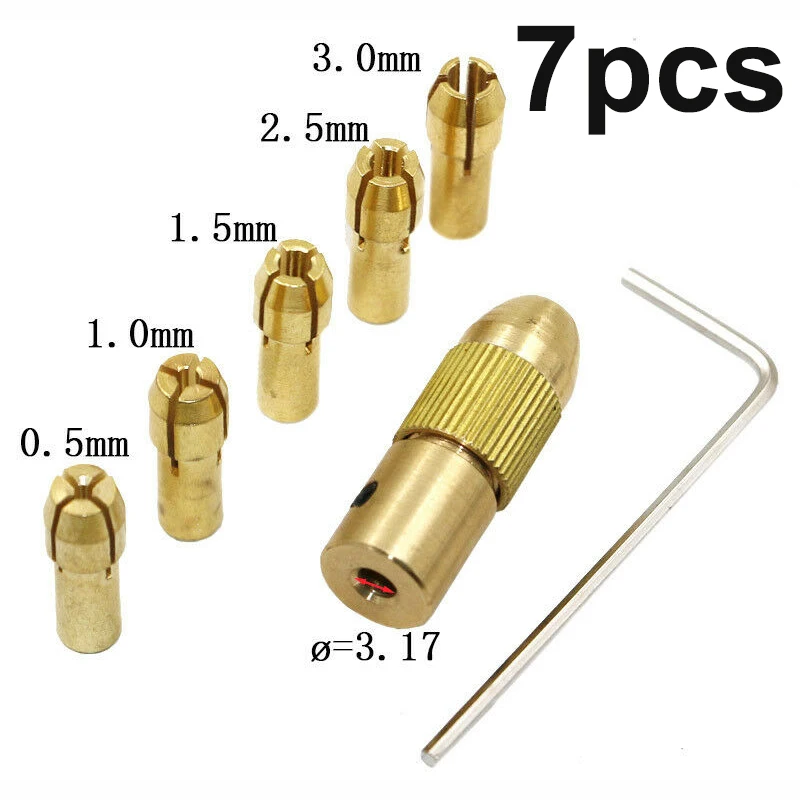 7Pcs 0.5/1.0/1.5/2.5/3.0mm Mini Drill Chuck Adapter Electric Motor Shaft Brass Collet Power Rotary Tool Chucks Converter
7Pcs 0.5/1.0/1.5/2.5/3.0mm Mini Drill Chuck Adapter Electric Motor Shaft Brass Collet Power Rotary Tool Chucks Converter