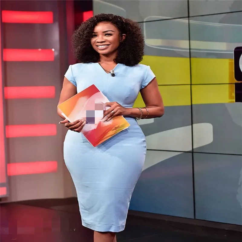 Elegant Solid Color Slim Pencil Knee-Length Dresses Summer Classic Streetwear Women V Neck Short Sleeve Dress 
Elegant Solid Color Slim Pencil Knee-Length Dresses Summer Classic Streetwear Women V Neck Short Sleeve Dress