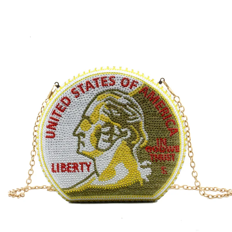 Half-round US Dollar Evening Bag Hot Diamond Clutch Coin Shape Ladies Shoulder Bag Fashionable Magnetic Buckle Evening Bag
Half-round US Dollar Evening Bag Hot Diamond Clutch Coin Shape Ladies Shoulder Bag Fashionable Magnetic Buckle Evening Bag