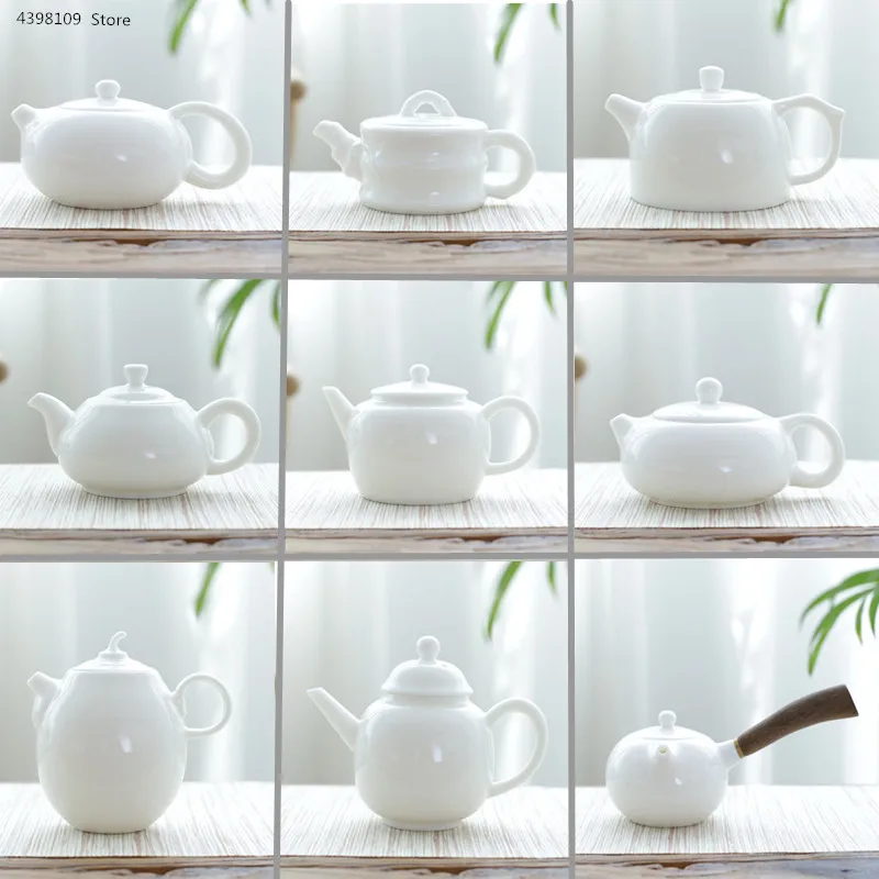 

Качественный белый фарфоровый чайник Dehua, заварочный чайник кунг-фу с белой деревянной ручкой цвета слоновой кости, набор для китайской чай...