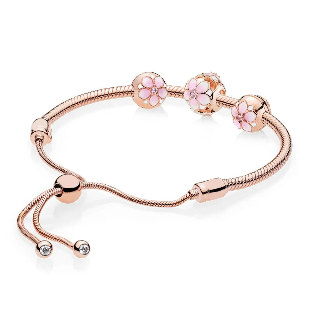Original 925 Sterling Silver Bangle Rose Gold Openwork Magnolia Bloom With Crystal Beads pandoradora Bracelet Diy Jewelry
Original 925 Sterling Silver Bangle Rose Gold Openwork Magnolia Bloom With Crystal Beads pandoradora Bracelet Diy Jewelry
