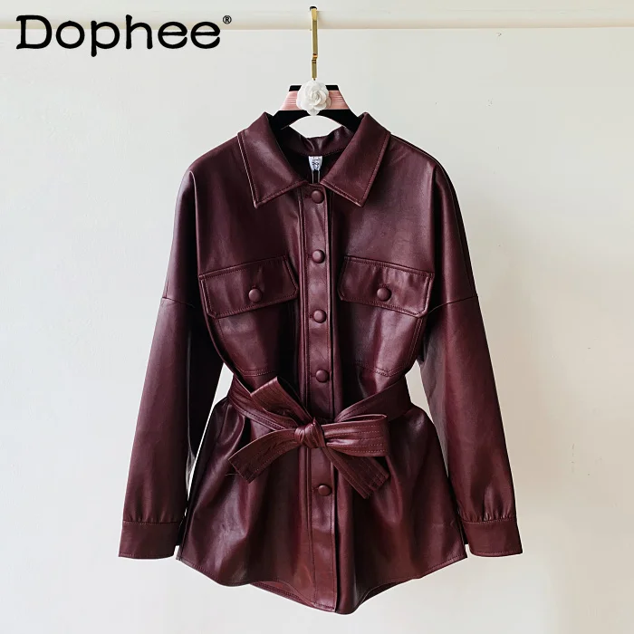 Mid-Length Wine Red Leather Coat for Women 2021 Early Autumn New Waist-Tight Korean Style Biker's Leather Jacket Baggy Coat
Mid-Length Wine Red Leather Coat for Women 2021 Early Autumn New Waist-Tight Korean Style Biker's Leather Jacket Baggy Coat