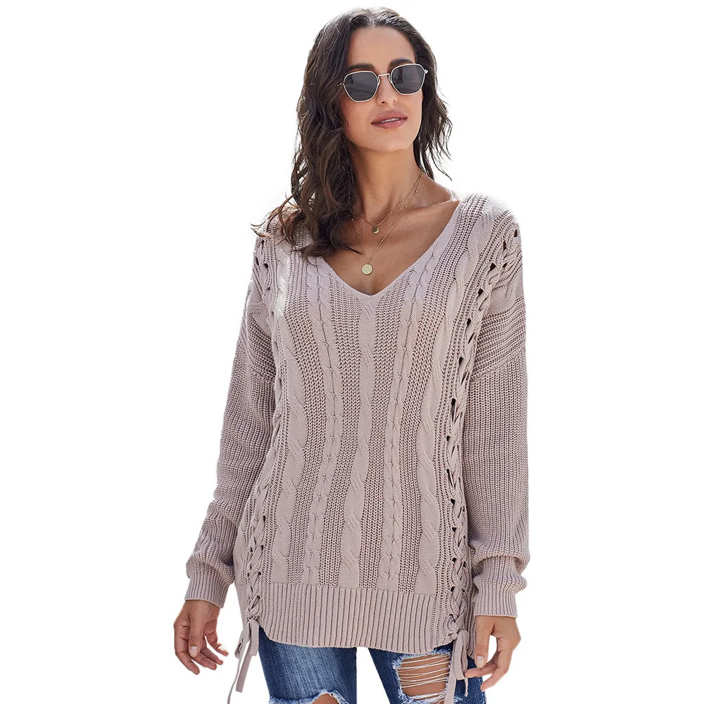 Knitted Lace Cotton Sweater Women's Winter New Style Solid Color V-Neck Long Sleeve Pullover
Knitted Lace Cotton Sweater Women's Winter New Style Solid Color V-Neck Long Sleeve Pullover