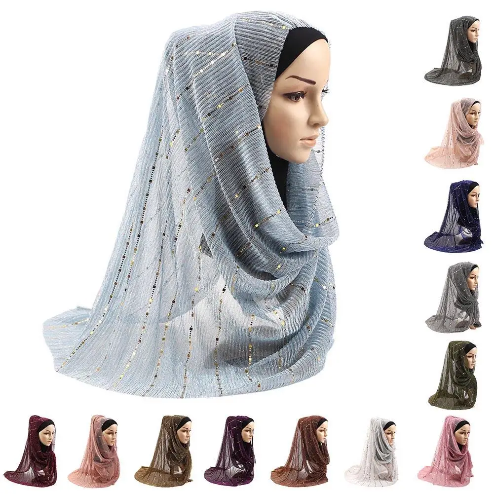 Fashion Glitter Long Shawl Scarf Wedding Women Viscose Sequins Crinkled Lurex Headband Islamic Muslim Hijabs Ultralight
Fashion Glitter Long Shawl Scarf Wedding Women Viscose Sequins Crinkled Lurex Headband Islamic Muslim Hijabs Ultralight