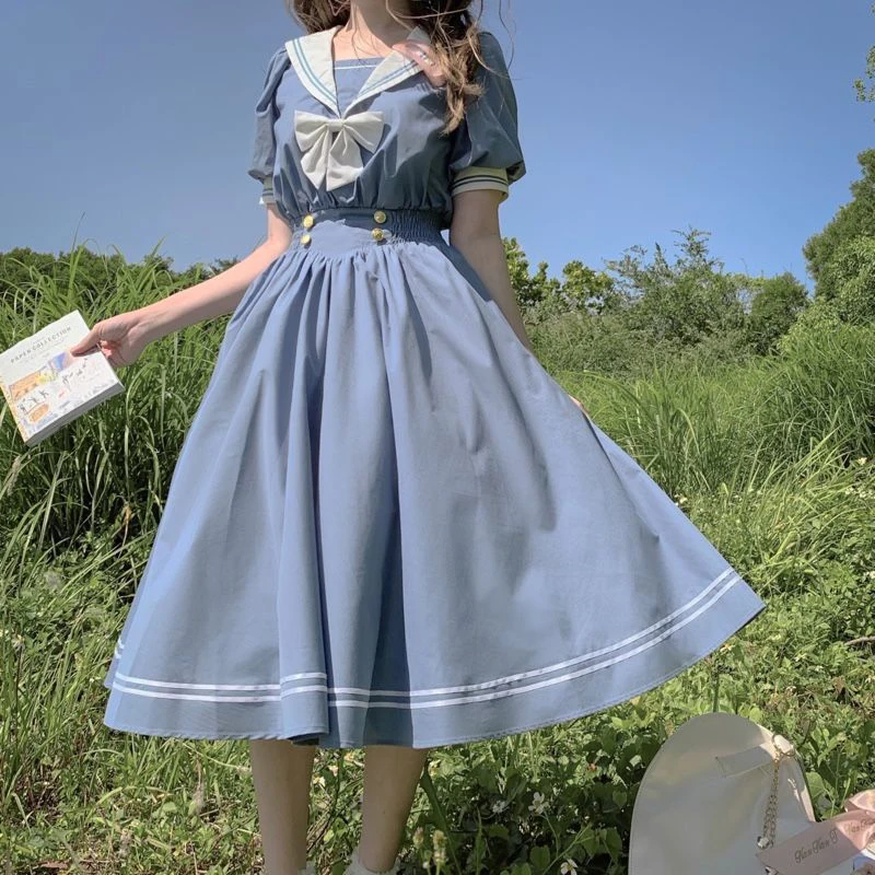 Harajuku Sailor Collar Navy Dress Japanese Lolita Sweet Bow-knot Girl Retro Cotton Kawaii Preppy Style Long Sleeve Dress Women
Harajuku Sailor Collar Navy Dress Japanese Lolita Sweet Bow-knot Girl Retro Cotton Kawaii Preppy Style Long Sleeve Dress Women