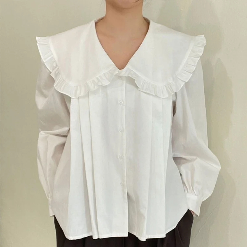 Button Up Shirt Women Shirt Female Design Sense of French Neck Ruffle Crimped White Loose Shirt Top
Button Up Shirt Women Shirt Female Design Sense of French Neck Ruffle Crimped White Loose Shirt Top