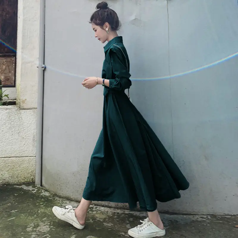 women dress Korean long dress autumn Sweet A-Line Solid Full Sashes Turn-down Collar ladylike dress simple
women dress Korean long dress autumn Sweet A-Line Solid Full Sashes Turn-down Collar ladylike dress simple