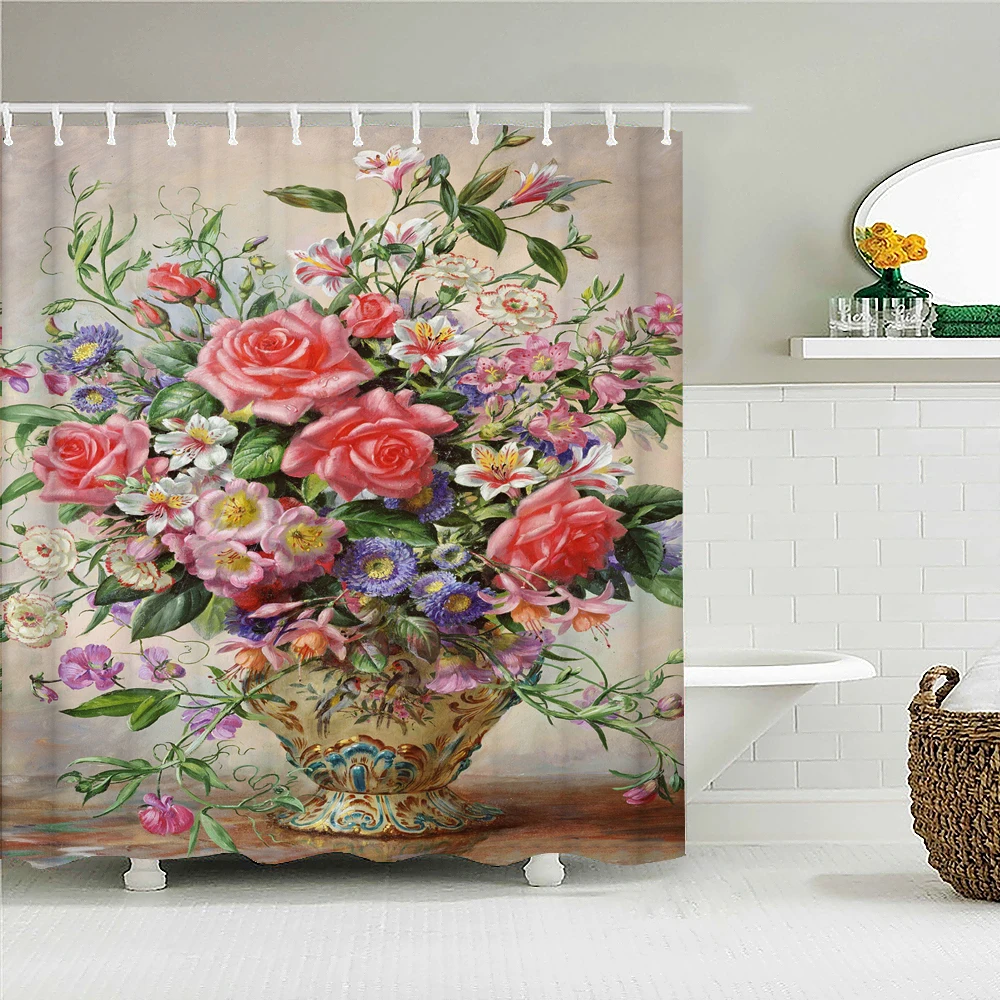 High Quality Retro Oil Painting Beautiful Flowers Fabric Shower Curtain Waterproof Bath Curtains for Bathroom Decor with Hooks
High Quality Retro Oil Painting Beautiful Flowers Fabric Shower Curtain Waterproof Bath Curtains for Bathroom Decor with Hooks