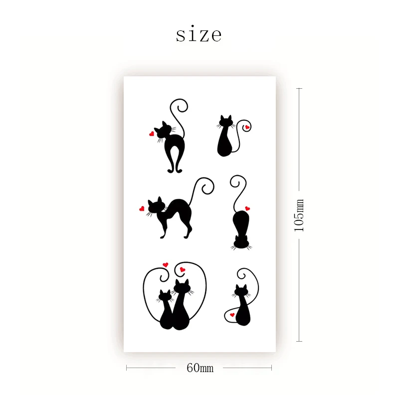 Temporary Tattoo Stickers Sexy Black Cat Red Heart Pattern Fake Tatto Waterproof Tatoo Neck Ankle Arm Small Size for Women Girl