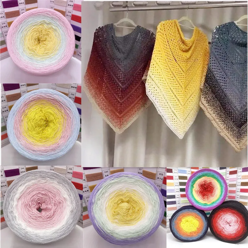 

300g Rainbow Gradient Color Cake Yarn Organic Cotton Blend Yarn Spring/Summer Crochet Skirt Shawl Lace Line DIY Hand-woven Yarn
