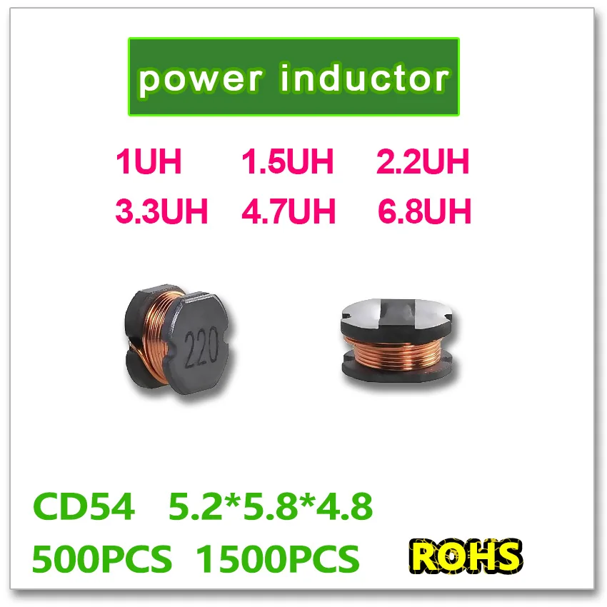 

JASNPROSMA SMD Power Inductor CD54 500PCS 1500PCS 1UH 1.5UH 2.2UH 3.3UH 4.7UH 6.8UH 1R0 1R5 2R2 3R3 4R7 6R8 5.2*5.8*4.8mm