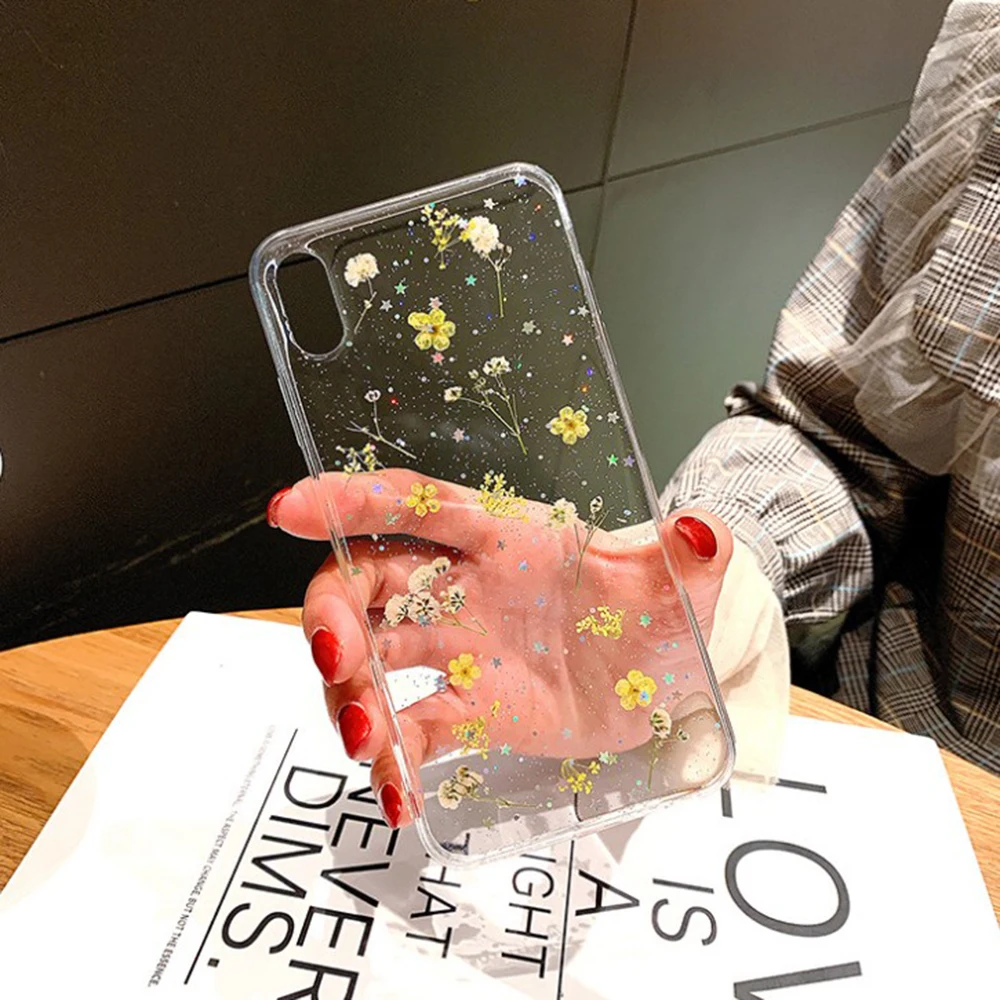 Real Dried Flowers Rubber Soft Phone Case For iPhone 11 Pro XS Max 7 8 6 6S Plus X XR Glitter Transparent Back Cover
Real Dried Flowers Rubber Soft Phone Case For iPhone 11 Pro XS Max 7 8 6 6S Plus X XR Glitter Transparent Back Cover