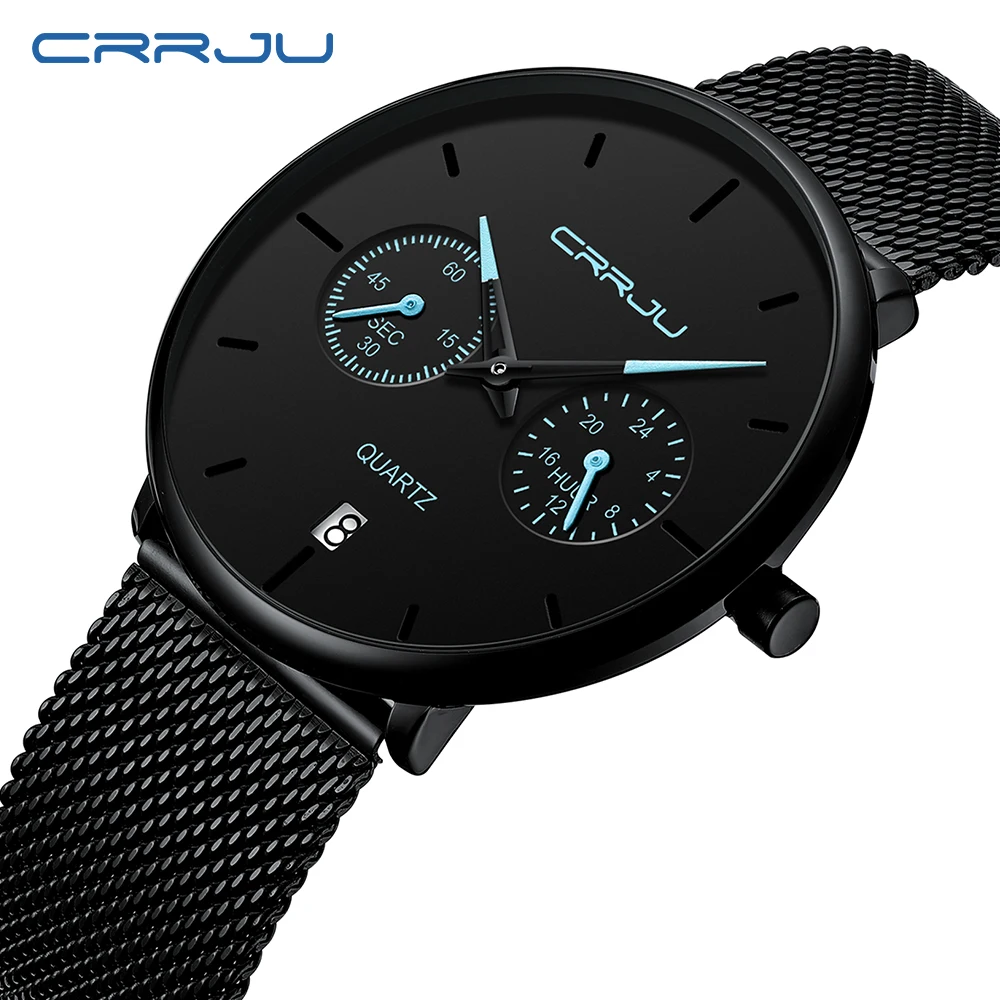 Мужские s часы CRRJU Chronogrph повседневные водонепроницаемые для мужчин спортивные