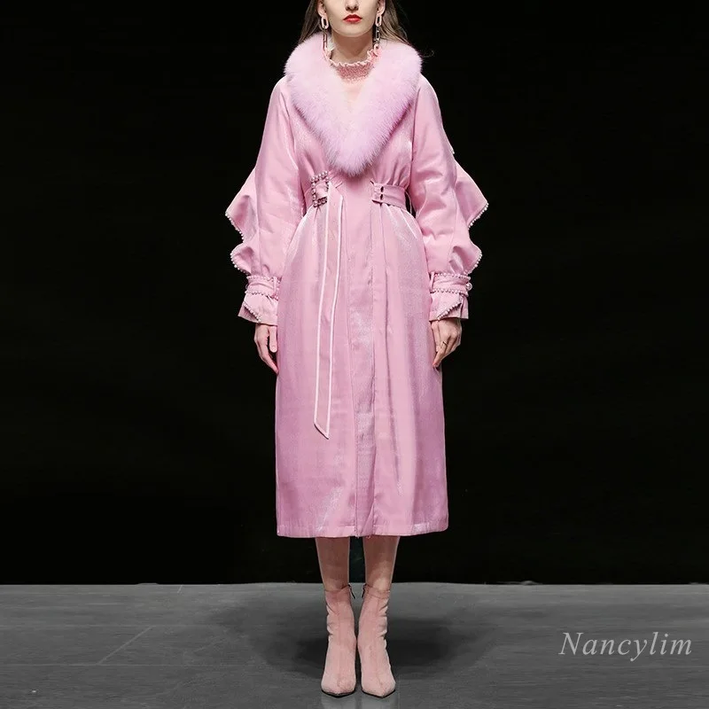 White Duck Down Winter New Women's Clothing Pink Fur Collar Long Trench Belt Waist Trimming Thickened Warm Coats Streetwear
White Duck Down Winter New Women's Clothing Pink Fur Collar Long Trench Belt Waist Trimming Thickened Warm Coats Streetwear