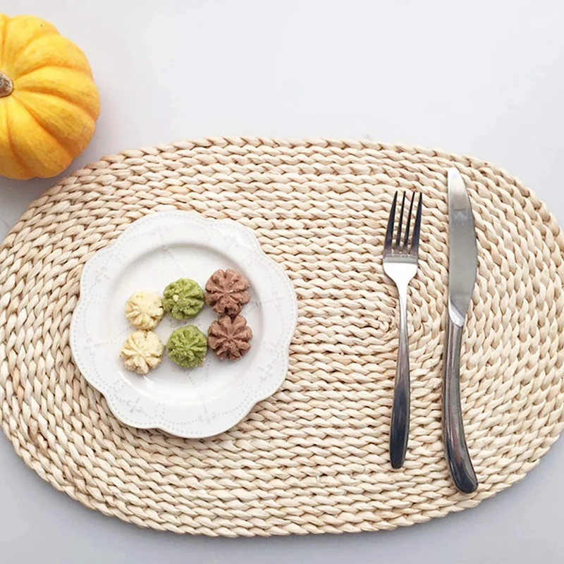 6 Pack Corn Straw Woven Placemats & Oval Table Mats,Natural Grass Weave Placemats for Table, Coasters, Pans Mats Kitchen