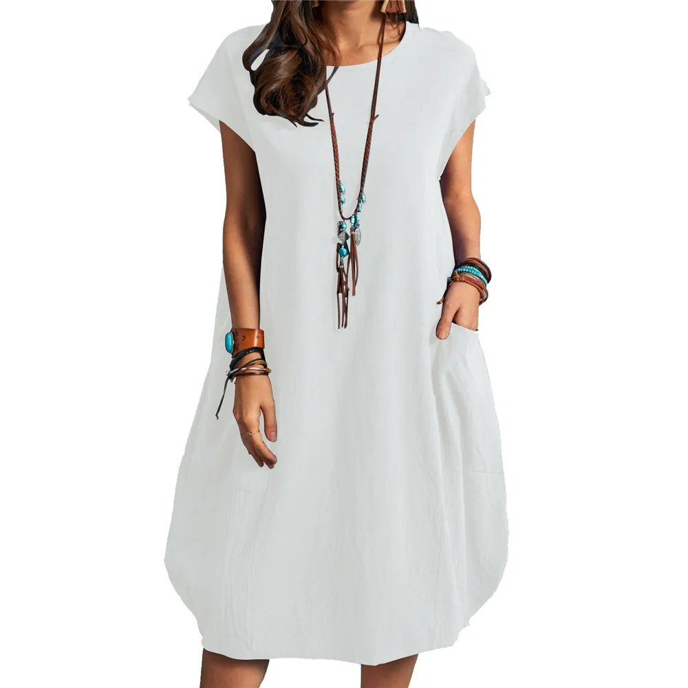 Women Dress Retro Style Pocket Dress Round Neck Short Sleeve Casual Ladies Summer Dress Loose Woman Dress
Women Dress Retro Style Pocket Dress Round Neck Short Sleeve Casual Ladies Summer Dress Loose Woman Dress