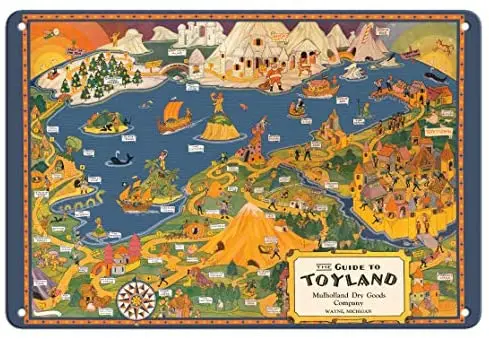 The Guide to Toyland - Children's Fairy Tales Pictorial Map c.1940 Metal Tin Sign
The Guide to Toyland - Children's Fairy Tales Pictorial Map c.1940 Metal Tin Sign