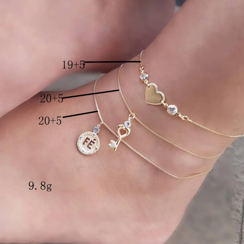 3 шт./компл. классические женские браслеты на ногу сердце ключ круглая буква