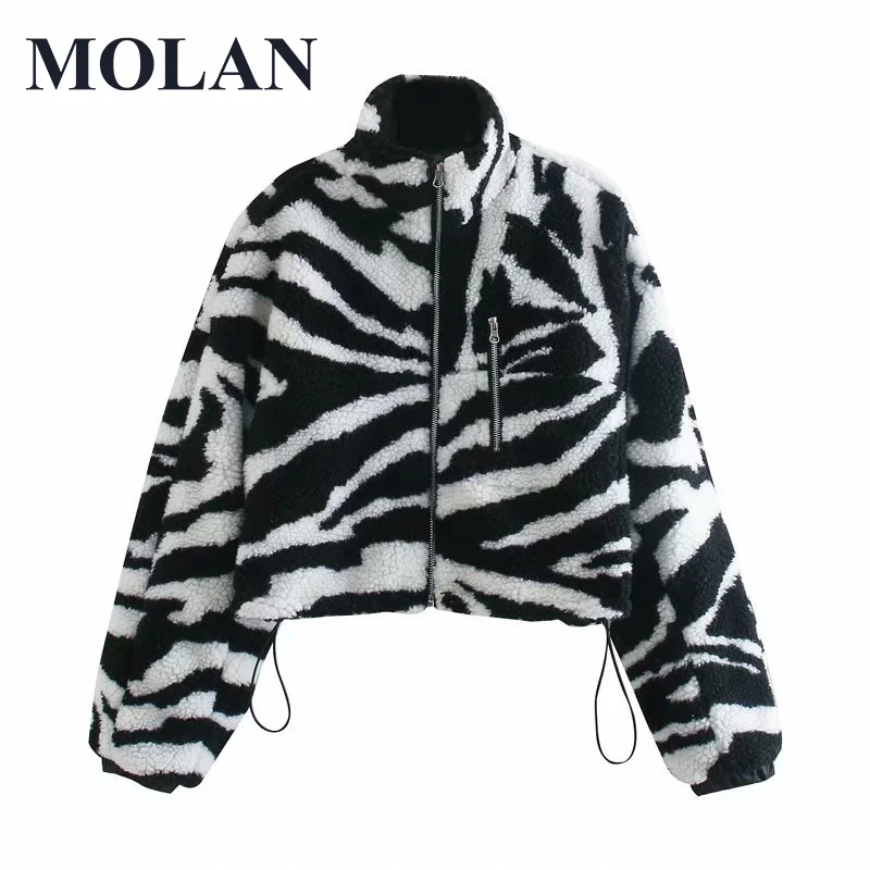MOLAN Warm Lamb Jacket Coat Leopard Print Stand Collar Pull rope Zipper Casual Black Coat Female Clothes Chic Outwear Top 
MOLAN Warm Lamb Jacket Coat Leopard Print Stand Collar Pull rope Zipper Casual Black Coat Female Clothes Chic Outwear Top