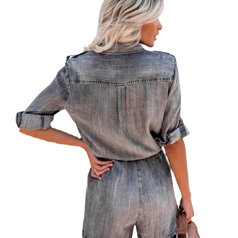 Women Denim Short Jumpsuits and Rompers Long Sleeve Button Shirts Playsuits Ladies Casual Elastic Waist Bandage Jeans Jumpsuit
Women Denim Short Jumpsuits and Rompers Long Sleeve Button Shirts Playsuits Ladies Casual Elastic Waist Bandage Jeans Jumpsuit