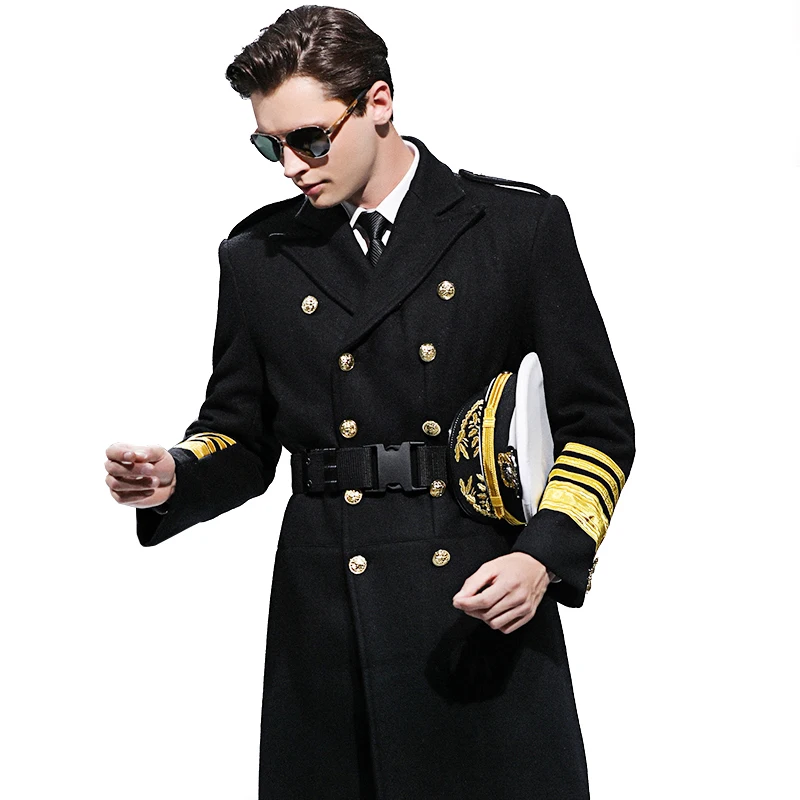 

Pilot Uniform Captain Woolen Coat Thickened Plus Cotton Long Aviation Blends Security Concierge Seaman Aeronautica Militare