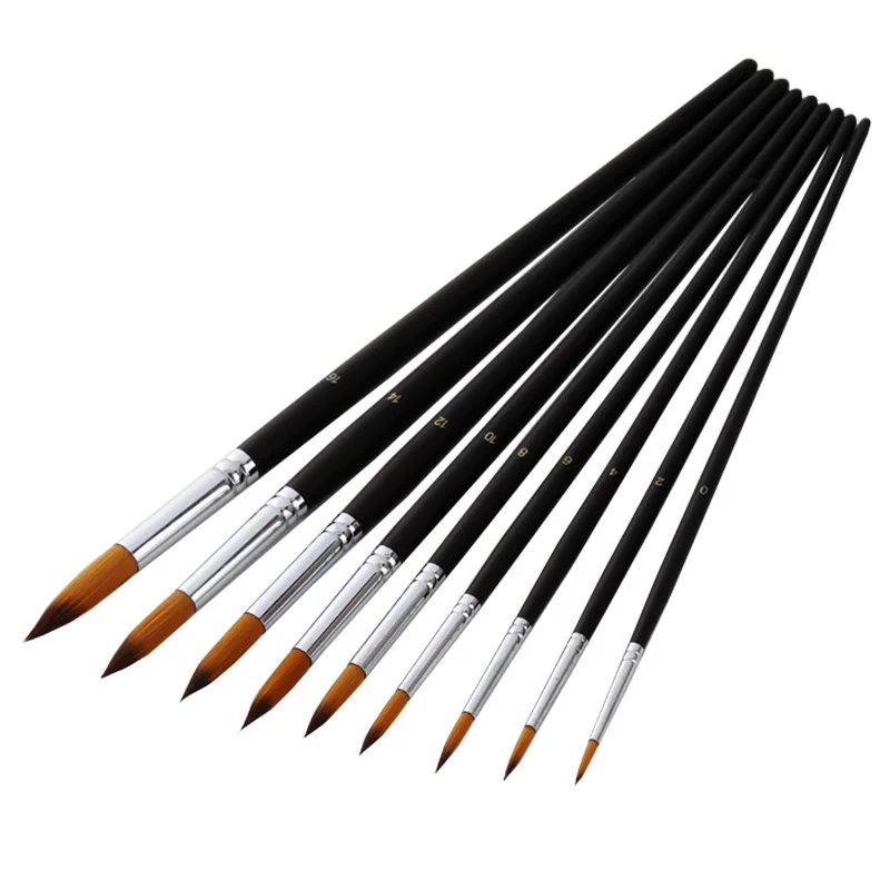 

9pcs Round Artist Paint Brushes Set Nylon Hair Long Wooden Handle Painting Brush for Oils Acrylic Gouache Watercolor Painting