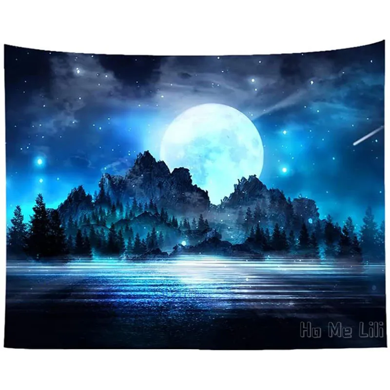 

Blue Island Forest Moon Starry With Stars Wall Hangings Beautiful Nature Scape By Ho Me Lili Tapestry For Home Decor