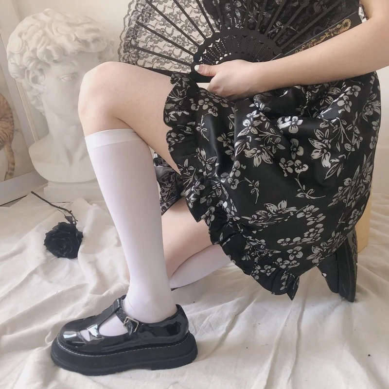 Женские носки JK милые черные белые бархатные длинные в стиле "Лолита"