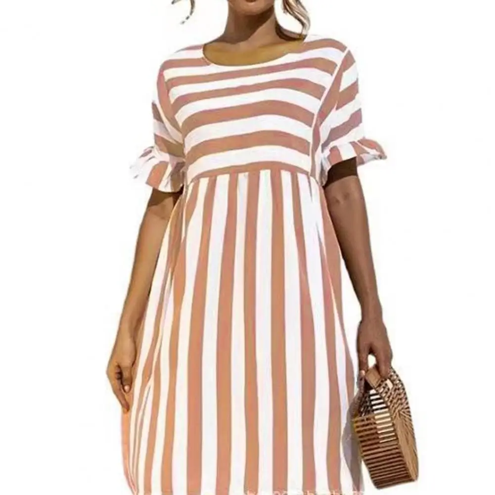 Fashion Women Dress O Neck Striped Short Ruffle Sleeve Loose Skin-friendly Knee-length Patchwork Robe for Summer Dresses
Fashion Women Dress O Neck Striped Short Ruffle Sleeve Loose Skin-friendly Knee-length Patchwork Robe for Summer Dresses