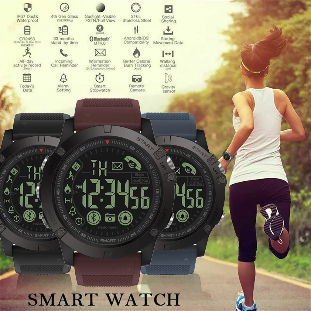 IP68 Водонепроницаемый Bluetooth 4 0 спортивные Смарт часы PU ремешок 1 22 дюймов монитор