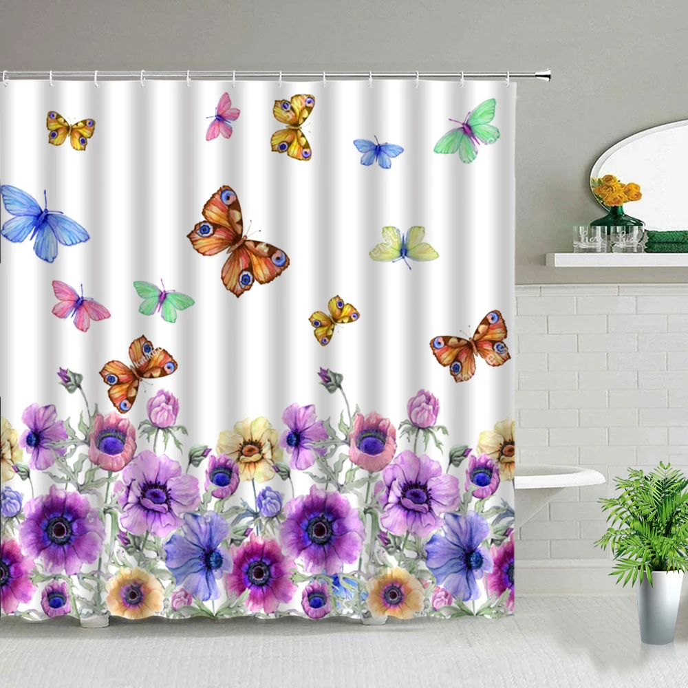 Purple Flower Butterfly Printed Shower Curtain Natural Scenery Watercolor Floral Bathroom Curtains Set Bathtub Decor With Hooks
Purple Flower Butterfly Printed Shower Curtain Natural Scenery Watercolor Floral Bathroom Curtains Set Bathtub Decor With Hooks