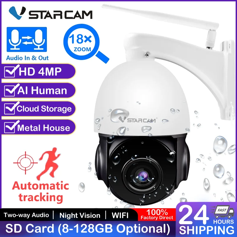 Купольная IP-камера Vstarcam, 4 МП, 18X зум, PTZ, Wi-Fi, двустороннее аудио, обнаружение человека, автоматическое отслеживание, ИК Ночное Видение
Купольная IP-камера Vstarcam, 4 МП, 18X зум, PTZ, Wi-Fi, двустороннее аудио, обнаружение человека, автоматическое отслеживание, ИК Ночное Видение