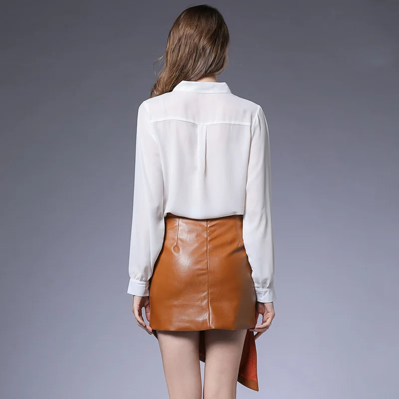 Spring and summer new chiffon lace long sleeve shirt of tall waist irregular PU leather bag hip skirts two-piece women
Spring and summer new chiffon lace long sleeve shirt of tall waist irregular PU leather bag hip skirts two-piece women