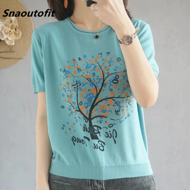 Snaoutofit 2021 New Summer Cotton Linen Round Neck Knitted Short Sleeved T-Shirt Ladies Printed Loose Embroidered Top Hot Sale
Snaoutofit 2021 New Summer Cotton Linen Round Neck Knitted Short Sleeved T-Shirt Ladies Printed Loose Embroidered Top Hot Sale