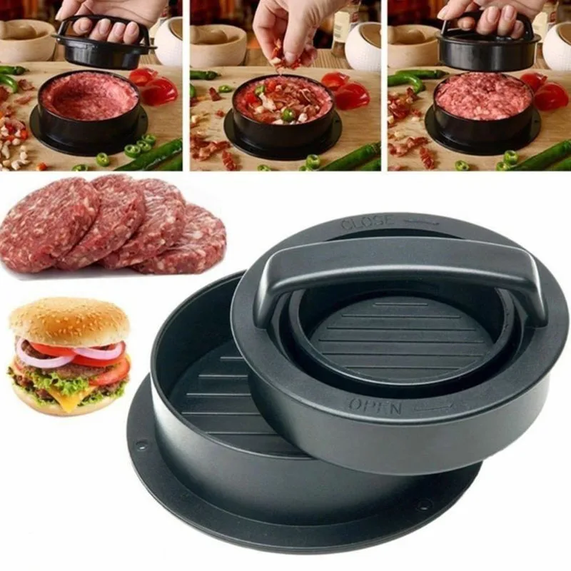 

3 in 1 Burger Making Tool Round Shape Kitchen Patty Maker Cutlets Hamburger Meat Beef Grill Press Non Sticky Mold Mould Tool
