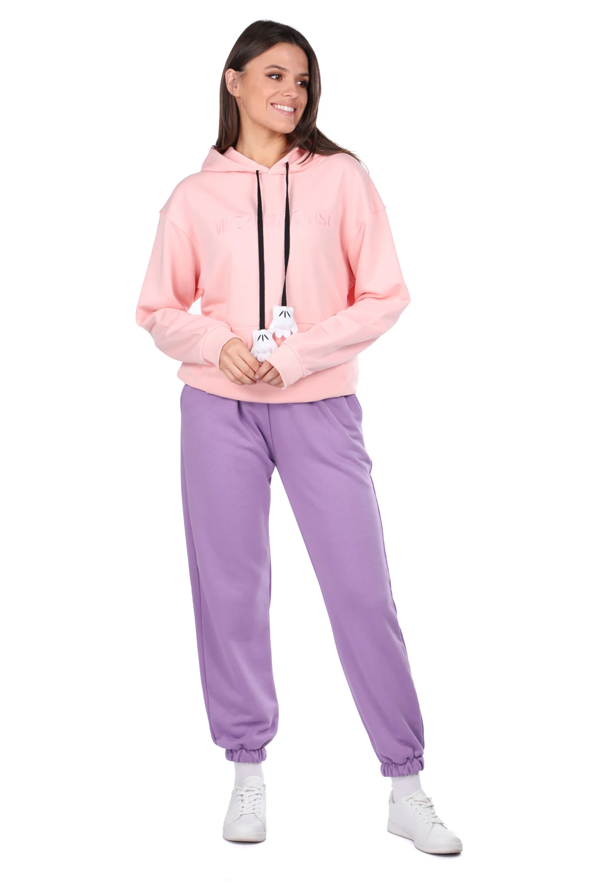 Mickey Mause Lettering Hooded Pink Womens Sweatshirt