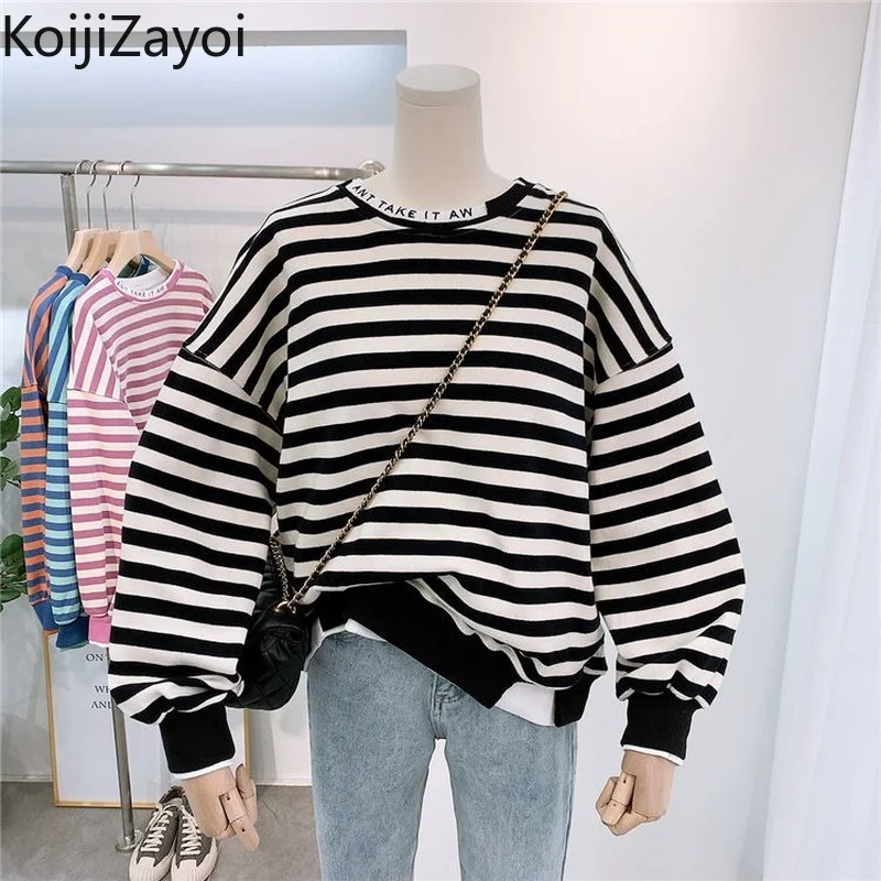 Koijizayoi Casual Loose Women Striped Pullovers Spring Autumn Hoodies Long Sleeves O Neck Students Dropshipping Sweatshirt 2022
Koijizayoi Casual Loose Women Striped Pullovers Spring Autumn Hoodies Long Sleeves O Neck Students Dropshipping Sweatshirt 2022