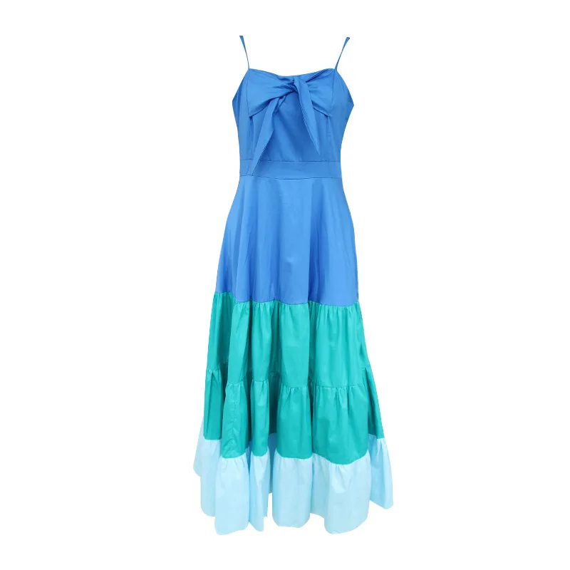 Hot selling season new sexy slim contrast stitching strap big swing dress women tide