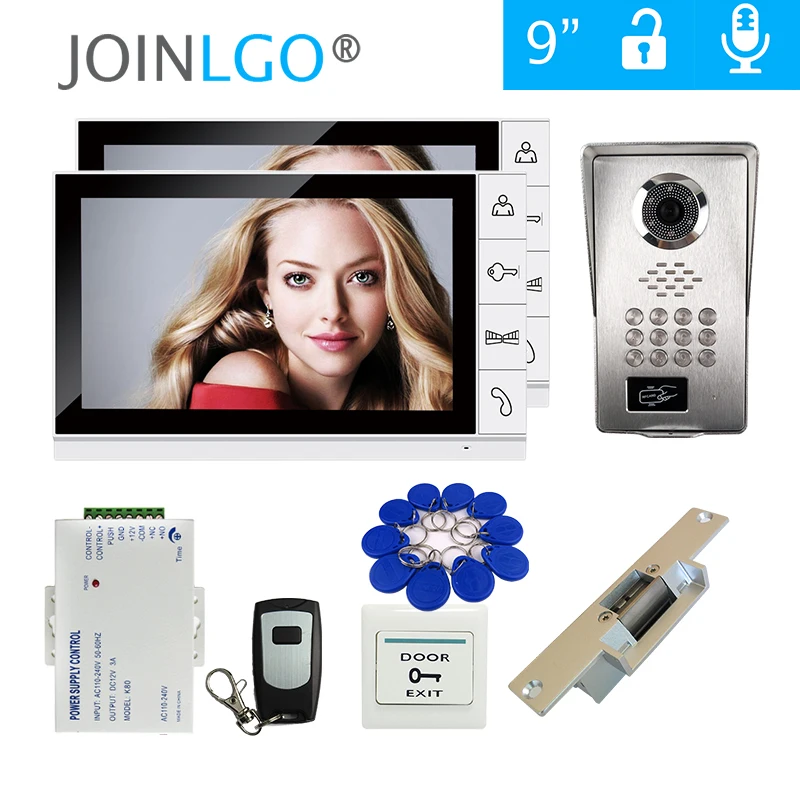 Бесплатная доставка 9 &quotLCD видеодомофон дверной звонок 2 монитора комплект RFID код