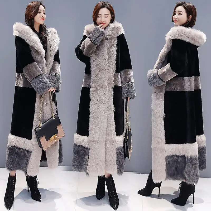 Winter Splicing Ladies Faux Fur Jacket Nice Vogue Pop Thicken Hooded Parkas High-end Warm Loose Female Long Snow Coat Outwear
Winter Splicing Ladies Faux Fur Jacket Nice Vogue Pop Thicken Hooded Parkas High-end Warm Loose Female Long Snow Coat Outwear