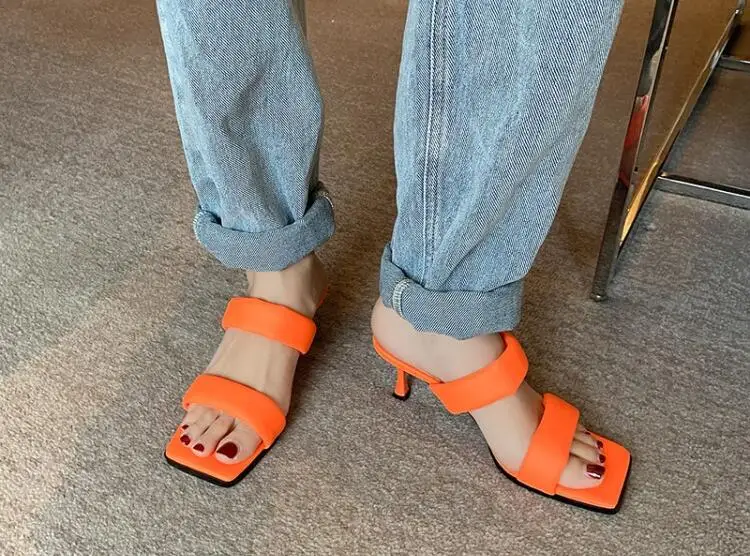 Summer Lady's Orange Green Nude Soft Leather 6 cm Heels Slippers Sandals Woman Double One Line Slip On Sweet Slides Mules Shoes
Summer Lady's Orange Green Nude Soft Leather 6 cm Heels Slippers Sandals Woman Double One Line Slip On Sweet Slides Mules Shoes