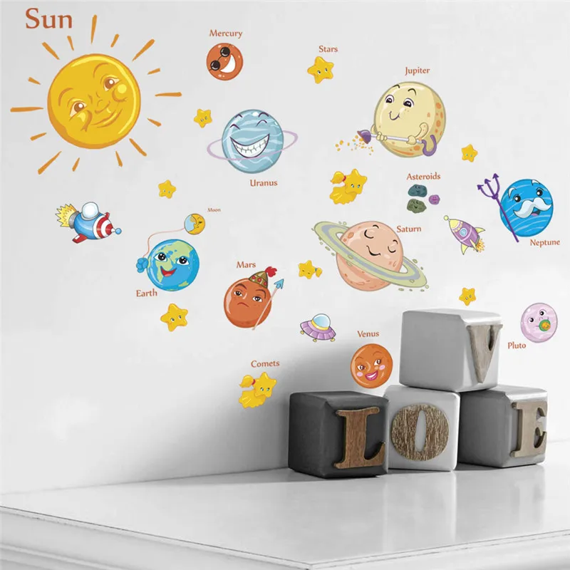 Solar System Cartoon Planet Spaceship Wall Stickers For Kids Room Bathroom Decoration Boys Nursery Mural Art Diy Pvc Home Decal
Solar System Cartoon Planet Spaceship Wall Stickers For Kids Room Bathroom Decoration Boys Nursery Mural Art Diy Pvc Home Decal