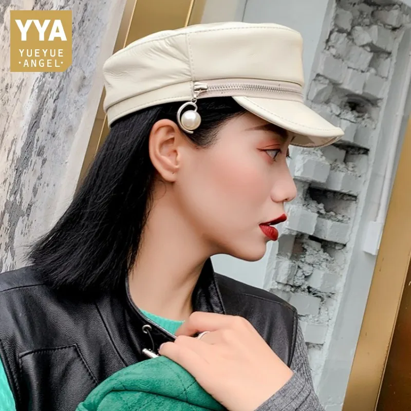 Fashion Women White Sheepskin Genuine Leather Hat Zipper Pearl Military Flatcap Beret Casual Beanie Streetwear Female Bonnet
Fashion Women White Sheepskin Genuine Leather Hat Zipper Pearl Military Flatcap Beret Casual Beanie Streetwear Female Bonnet